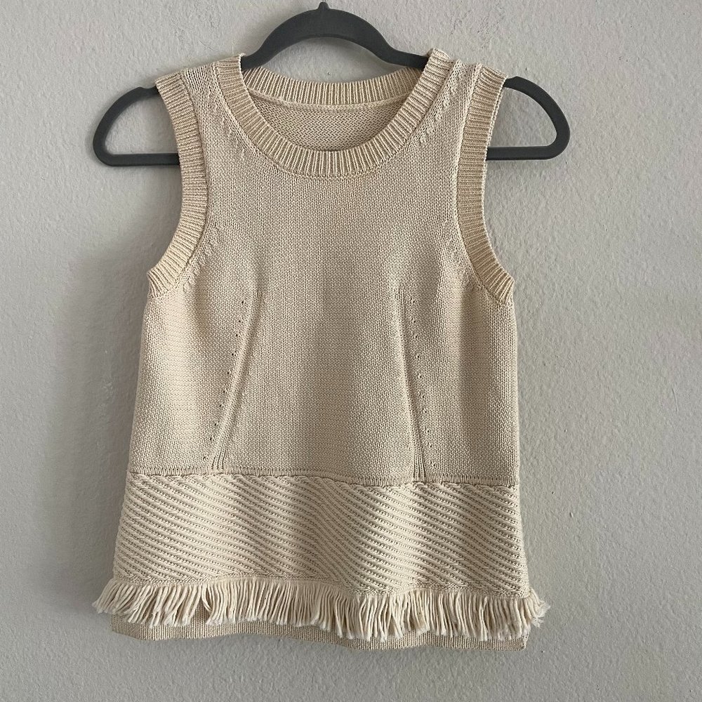 Knit sweater cream vest with fringe